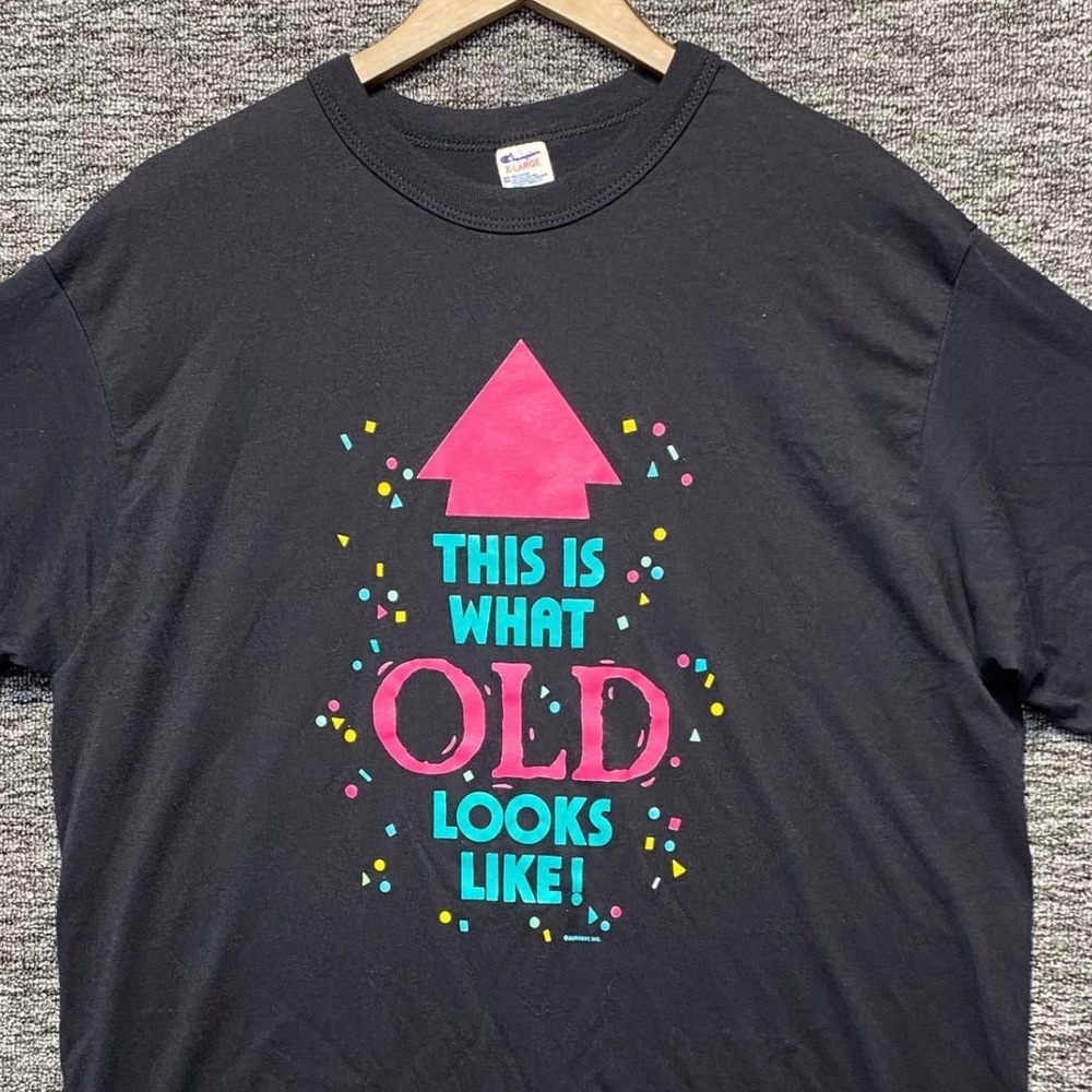 VTG 80s Champion T Shirt Mens XL Black Single Stitch This Is What Old Looks Like - Picture 4 of 11